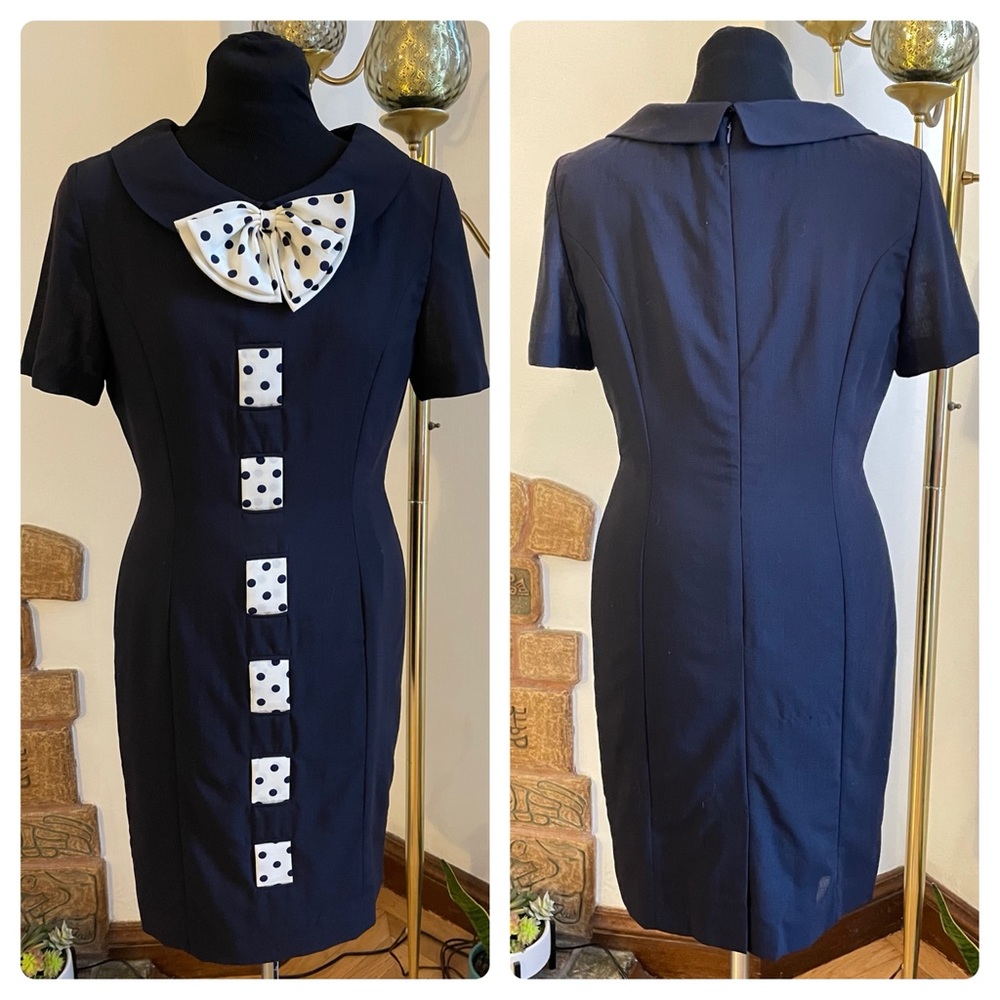 Blue Polkadot Madmen Secretary Dress with Bow